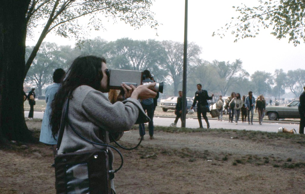 Parry Teasdale records Mayday 1971 using a Portapak: Photo by Ann Woodward
