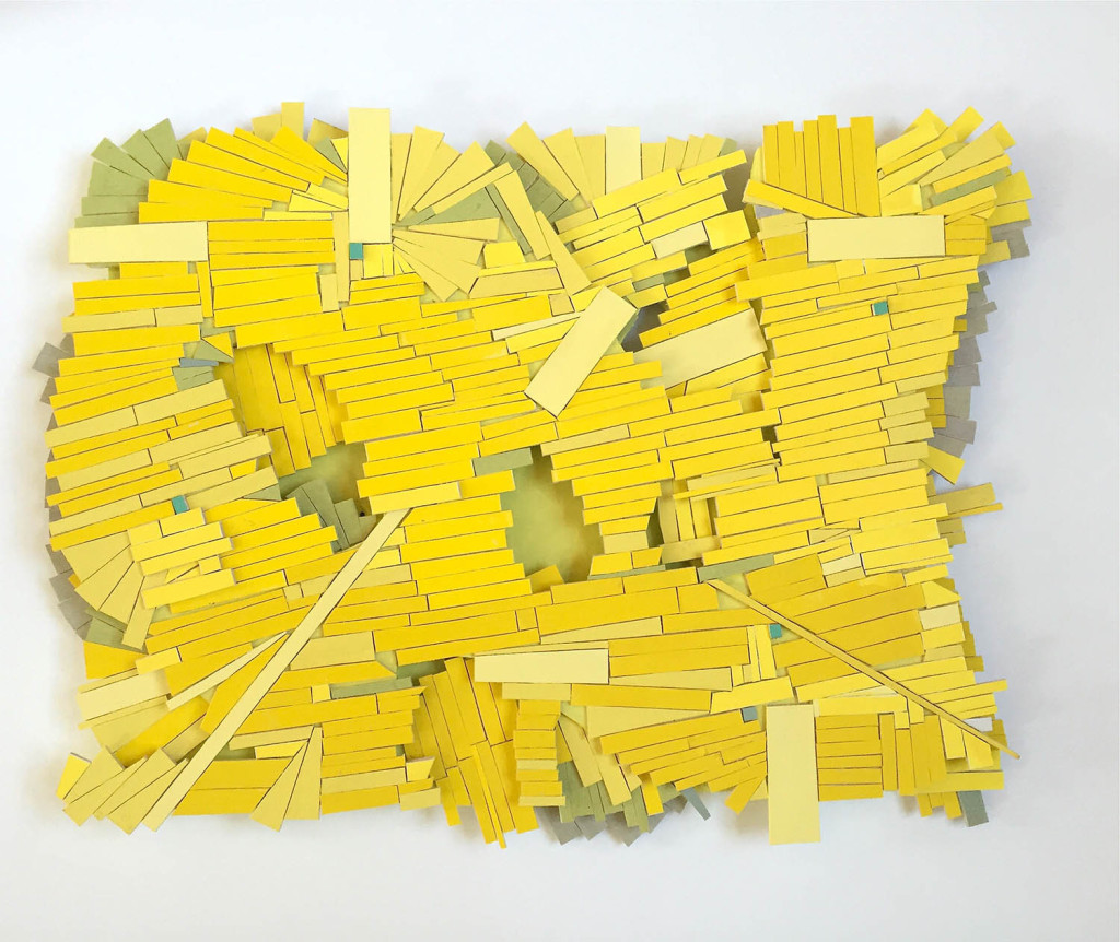 Ruby Palmer. Yellows, 2016, Acrylic on basswood on luan plywood support, 15 x 12