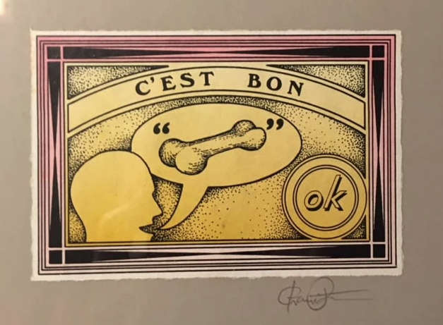 C'est Bon by Gary Allen - Xerox, rubber stamp, airbrush - 9x11 in. (framed) 1980