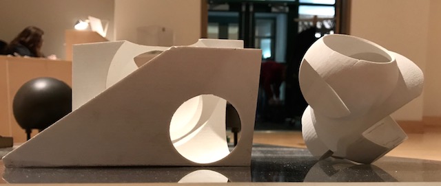 “Subtractions & Additions” Ex of IN: Exhibition Table 4. 3D printed models – the left figure is the negative of the right figure. 
